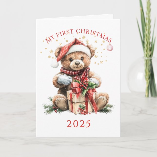 Teddy Bear Baby's First Christmas  Card (Front)
