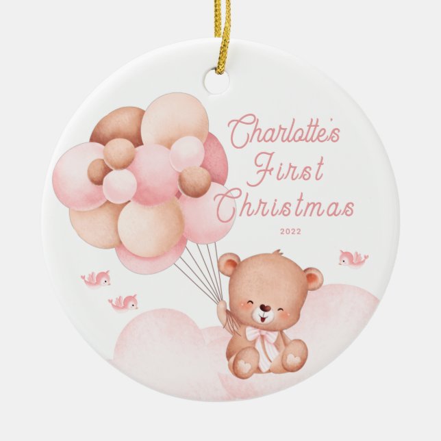 Teddy Bear Baby's First Christmas  Ceramic Ornamen Ceramic Ornament (Front)