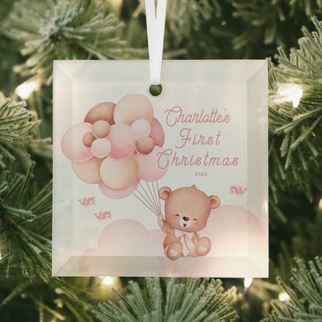 Teddy Bear Baby's First Christmas Glass Tree Decoration (Insitu)