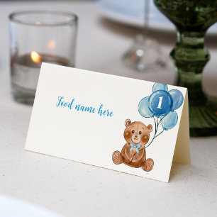 Teddy Bear Balloon 1st Birthday Tent Place Card