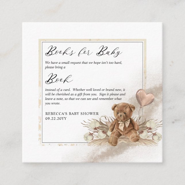 Teddy Bear Balloon Baby Shower Book Request Enclosure Card (Front)
