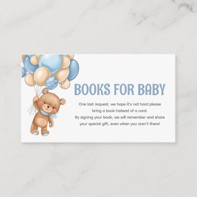 Teddy Bear Balloon Baby Shower Book Request Enclosure Card (Front)