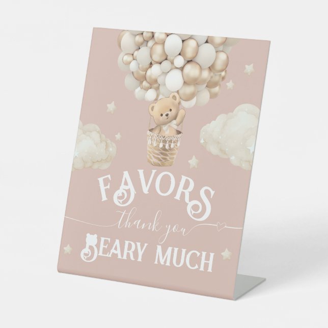 Teddy Bear Balloon Baby Shower favours Pedestal Sign (Front)