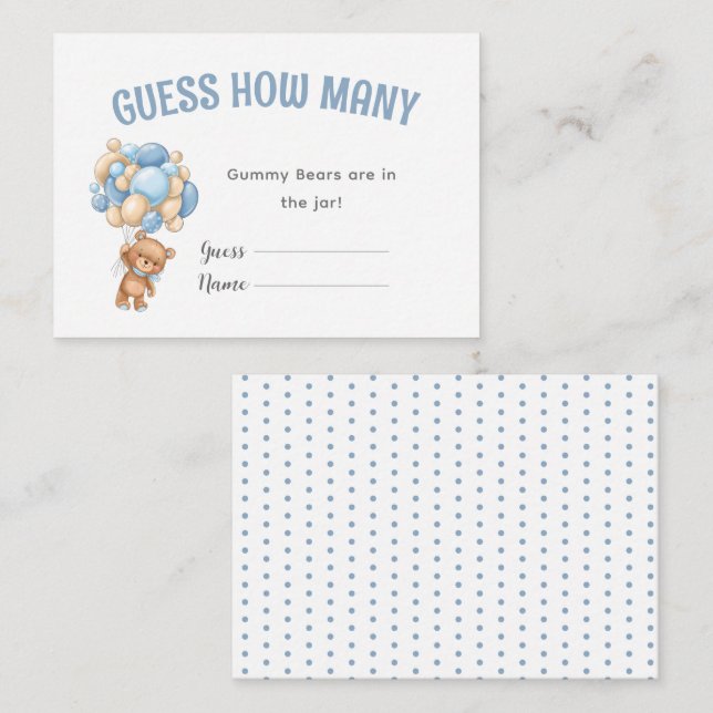 Teddy Bear Balloon Baby Shower Game Enclosure Card (Front/Back)