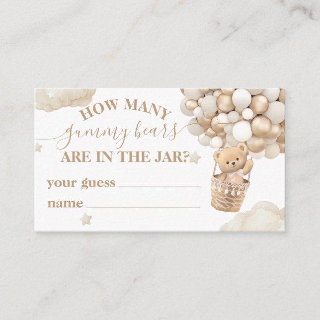 Teddy Bear Balloon Baby Shower guess game Enclosure Card (Front)