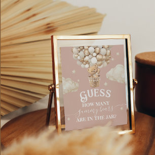Teddy Bear Balloon Baby Shower guess game Poster