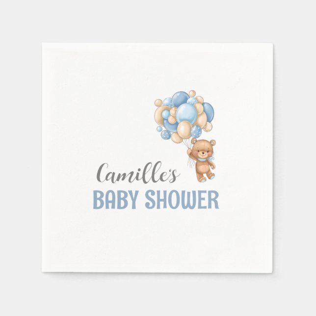 Teddy Bear Balloon Baby Shower Napkin (Front)