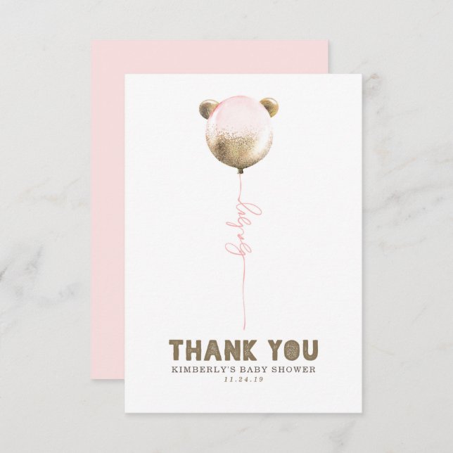 Teddy Bear Balloon Baby Shower Small Thank You (Front/Back)