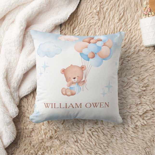 Teddy Bear Balloon Baby Shower Throw Pillow (Blanket)
