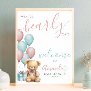 Teddy Bear Balloon Baby Shower Welcome Poster