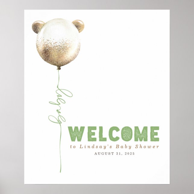 Teddy Bear Balloon Baby Shower Welcome Sign (Front)