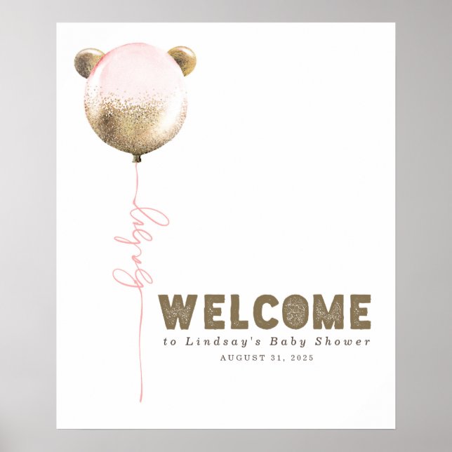 Teddy Bear Balloon Baby Shower Welcome Sign (Front)