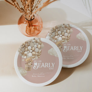 Teddy Bear Balloon Bearly Wait Baby Girl Shower Paper Plate