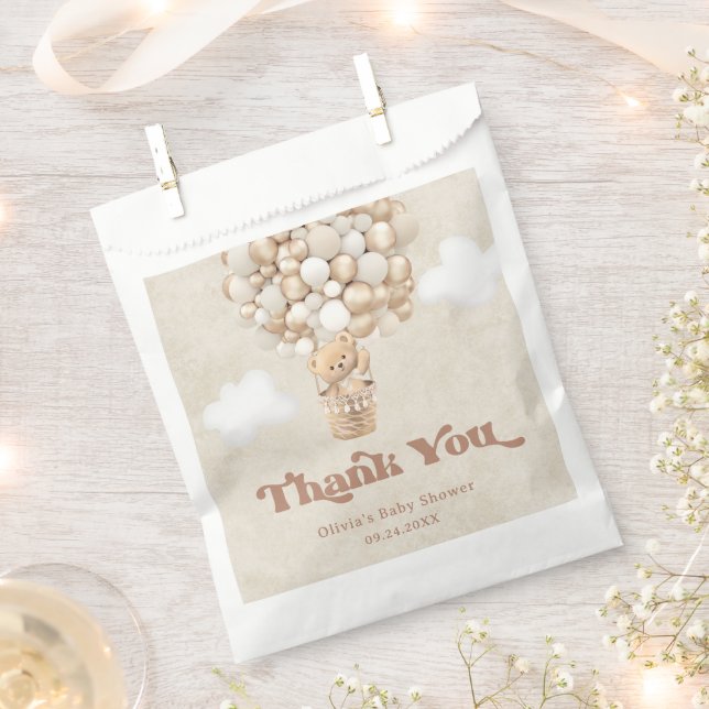 Teddy Bear Balloon Bearly Wait Baby Shower Favour Bag (Clipped)