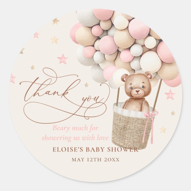 Teddy Bear Balloon Bearly Wait Baby Shower Favour  Classic Round Sticker (Front)