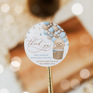 Teddy Bear Balloon Bearly Wait Baby Shower Favour Classic Round Sticker