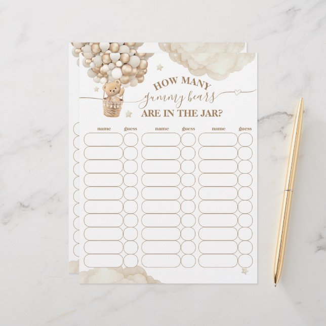 Teddy Bear Balloon Bearly Wait Baby Shower game (Front/Back In Situ)