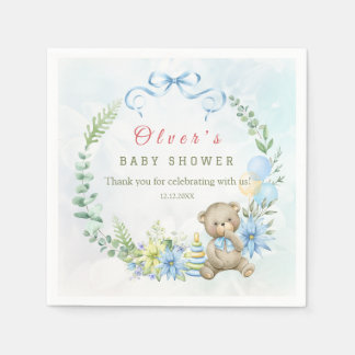 Teddy Bear Balloon Bearly Wait Baby Shower  Napkin