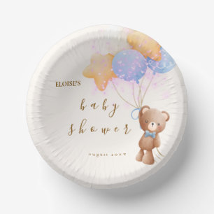 Teddy Bear Balloon Bearly Wait Baby Shower Paper Plate