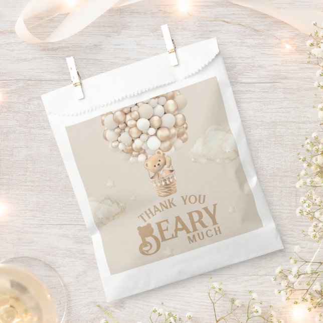 Teddy Bear Balloon Bearly Wait neutral Baby Shower Favour Bag (Clipped)