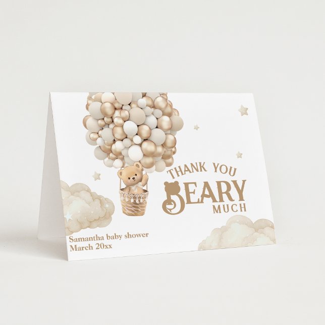Teddy Bear Balloon Bearly Wait neutral Baby Shower Thank You Card (Creator Uploaded)