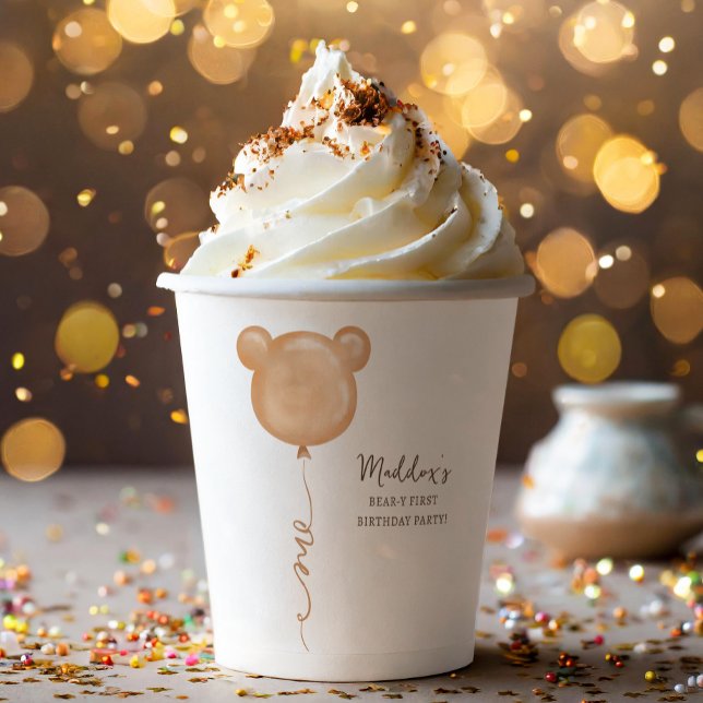 Teddy Bear Balloon Beary First Birthday Party Paper Cups (Creator Uploaded)