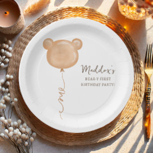 Teddy Bear Balloon Beary First Birthday Party Paper Plate