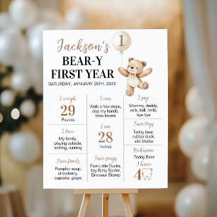 Teddy Bear Balloon Beary First Year Milestone Sign