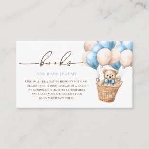 Teddy Bear Balloon Blue Baby Shower Book Request Enclosure Card