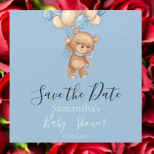 Teddy Bear Balloon Blue Baby Shower Save the Date