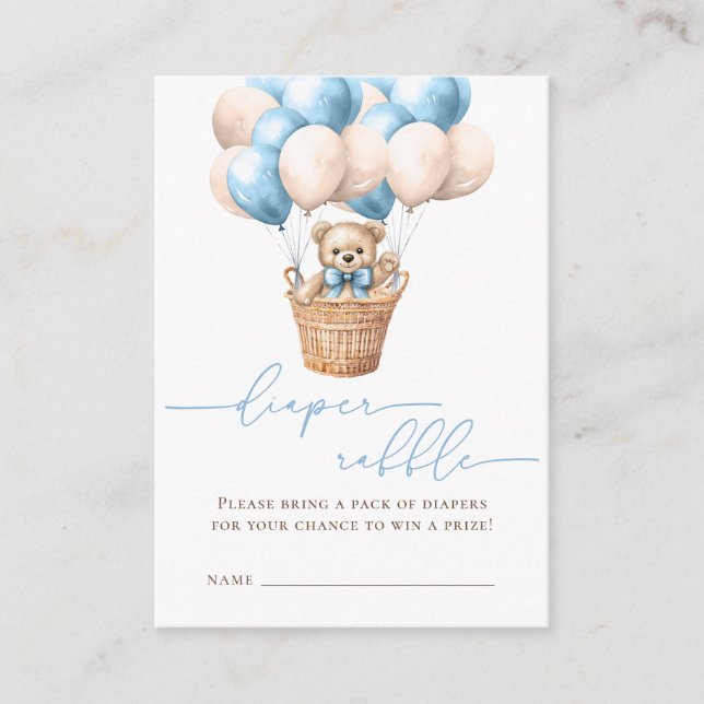 Teddy Bear Balloon Blue Diaper Raffle Tickets Enclosure Card (Front)