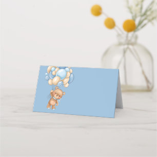 Teddy Bear Balloon Blue Place Card