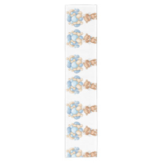 Teddy Bear Balloon Blue   Short Table Runner