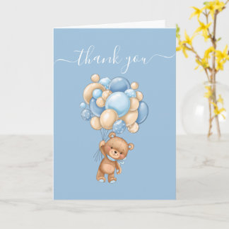 Teddy Bear Balloon Blue Thank You  Card