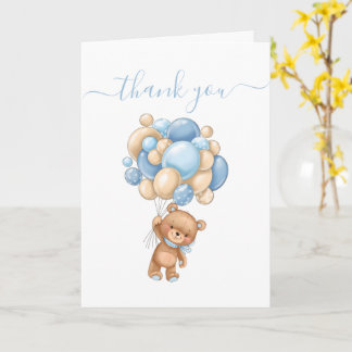 Teddy Bear Balloon Blue Thank You  Card