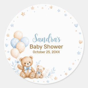 Teddy Bear Balloon Boy Baby Shower Classic Round Sticker