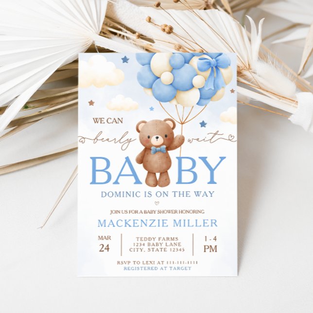 Teddy Bear Balloon Boy Baby Shower Invitation (Creator Uploaded)