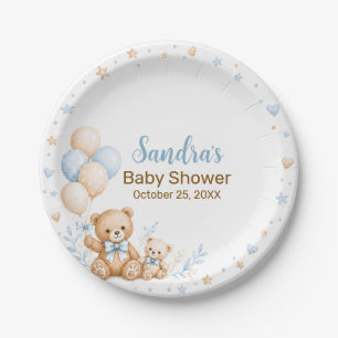 Teddy Bear Balloon Boy Baby Shower Paper Plate