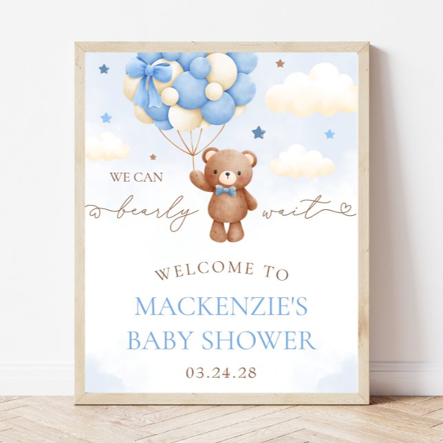 Teddy Bear Balloon Boy Baby Shower Welcome Sign (Creator Uploaded)