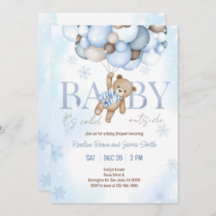 Teddy Bear Balloon Boy Bearly Wait Baby Shower Invitation