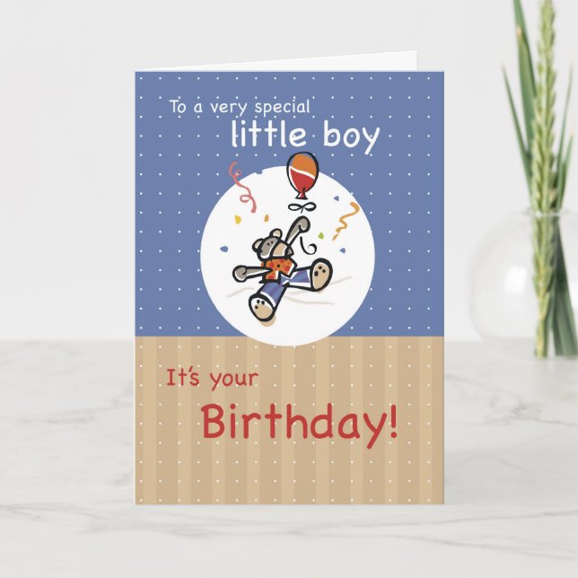 Teddy Bear Balloon Boy Birthday Card (Front)