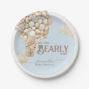 Teddy Bear Balloon Boy Blue Baby Shower Paper Plate