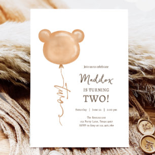 Teddy Bear Balloon Boy Second Birthday Party Invitation
