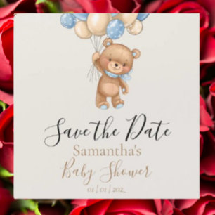 Teddy Bear Balloon Brown Baby Shower Save the Date