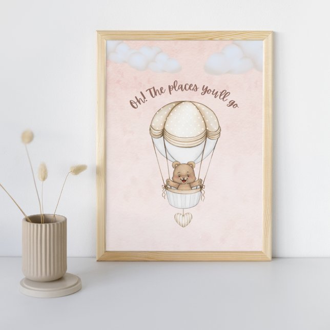 Teddy Bear Balloon Cute Pink Nursery Art Print (Creator Uploaded)