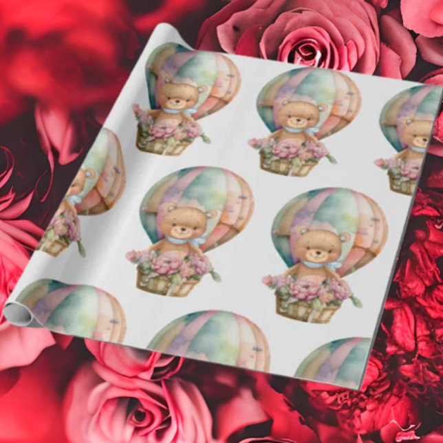 Teddy Bear Balloon  Cute Wrapping Paper (Bring your dream party to life with our selection of quality Teddy Bear themed party supplies )