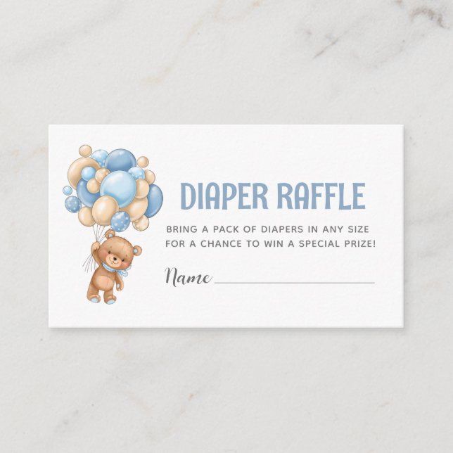 Teddy Bear Balloon Diaper Raffle Enclosure Card (Front)