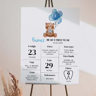 Teddy Bear Balloon First Birthday Milestone Sign