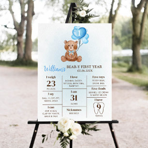 Teddy Bear Balloon First Birthday Milestone Sign