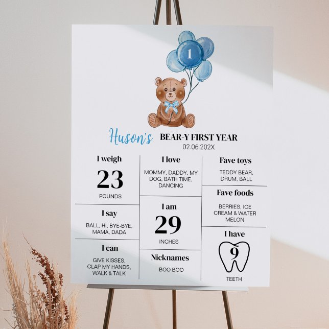 Teddy Bear Balloon First Birthday Milestone Sign (Creator Uploaded)